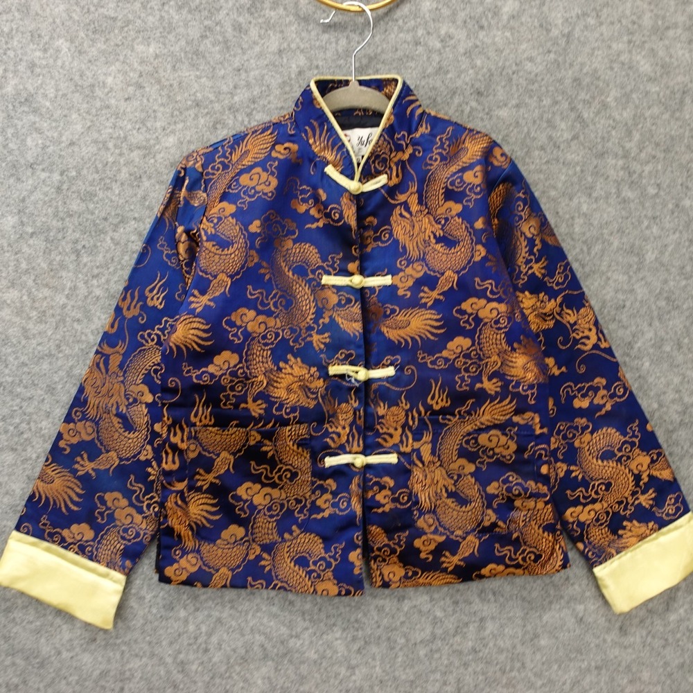 Mandarin Collar Tang Jacket Boys 6 S Blue Dragon Brocade VINTAGE  Chinese YUFENG